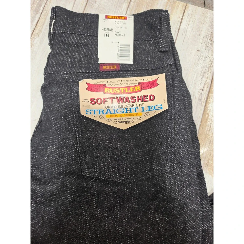 Rustler Boys Black Straight Leg Jeans Size 16 Regular Softwashed Cotton NOS